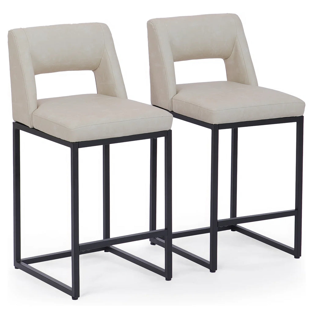 26 Inch Fresh Look Upholstered Faux Leather Couner Height Bar Stools With Metal Frame (Set of 2)
