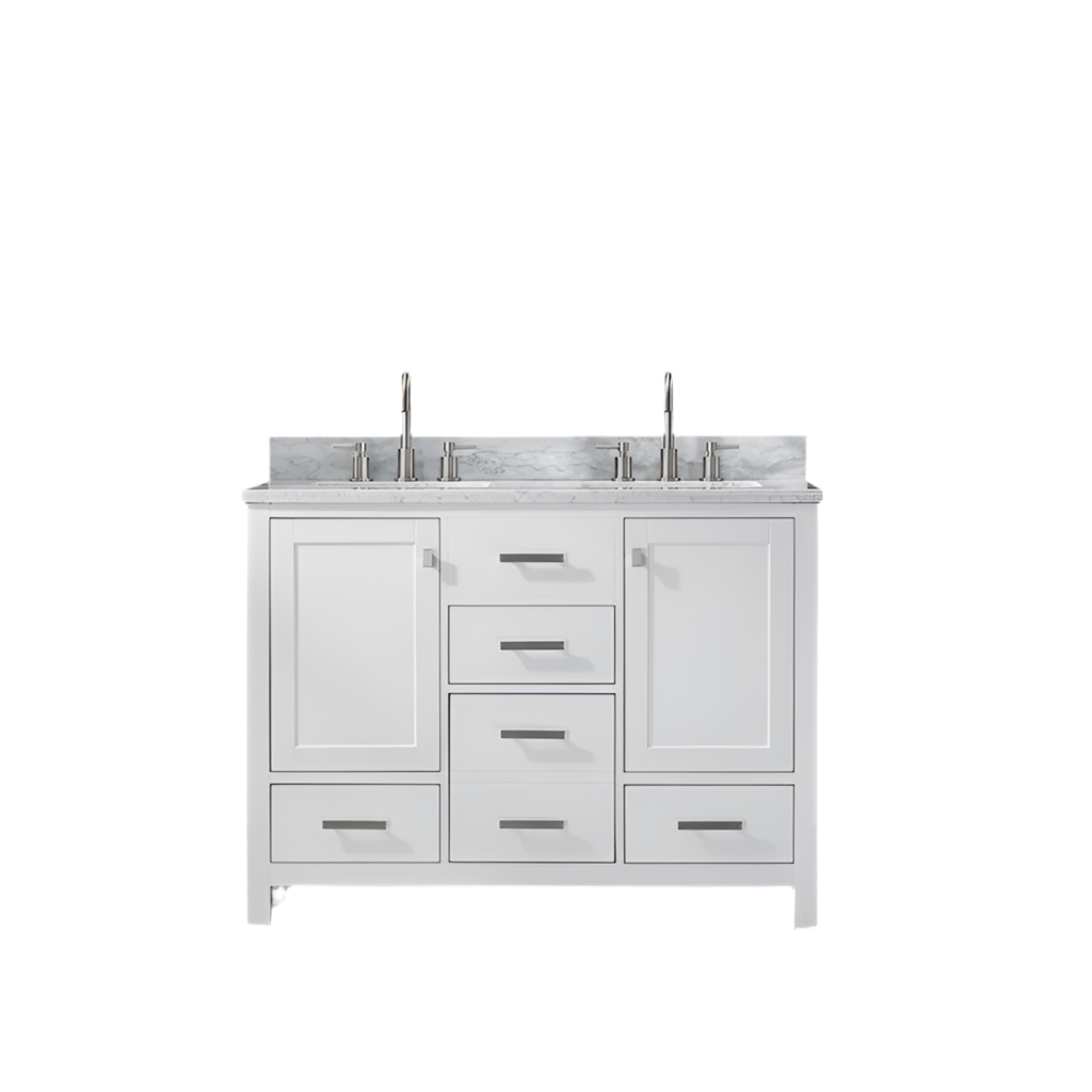 Whitney - Meuble-Lavabo Double 48'' avec Dessus en Marbre de Carrare