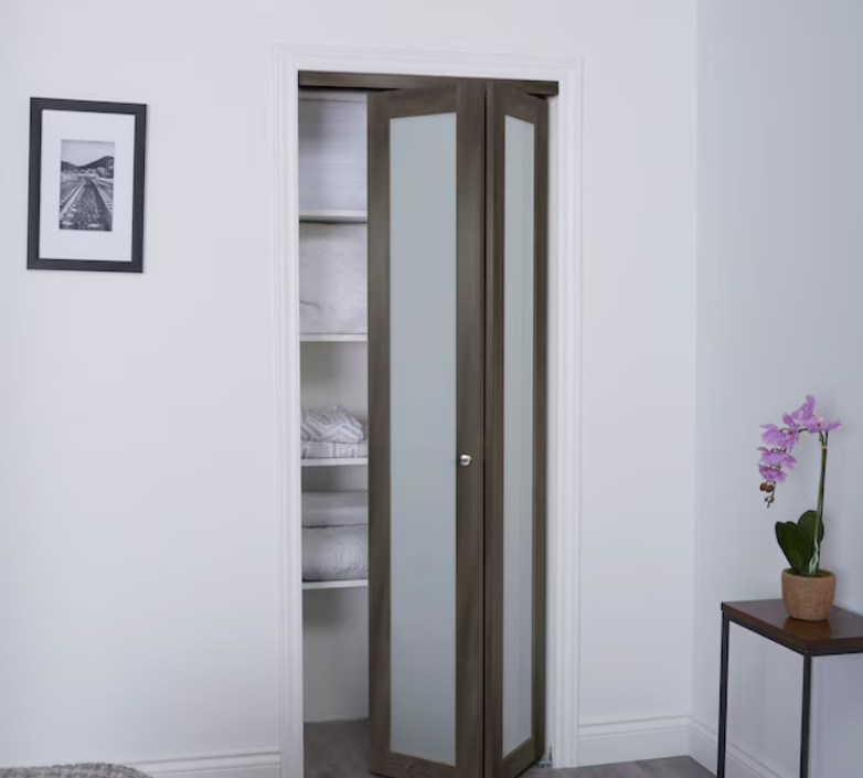 RELIABILT - Euro 30-in x 80-in Gray 1-panel Frosted glass Smooth Prefinished MDF Closet Bifold Door
