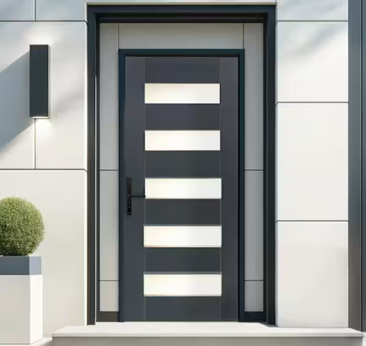 CALHOME - 30 in. x 80 in. Reversible Frosted Glass Black Modern Exterior Fiberglass Front Door Slab