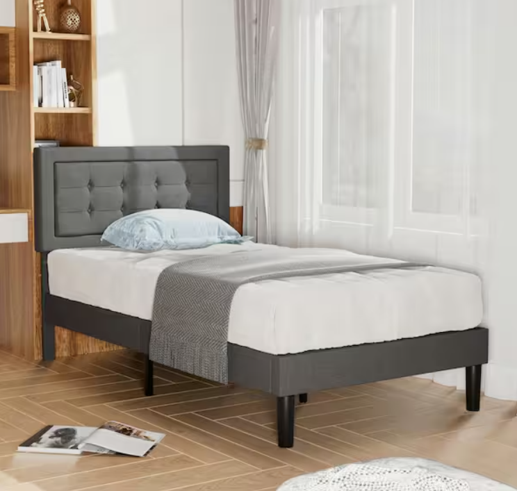 Premium Platform Bed - Twin Size Bed Frame - Grey