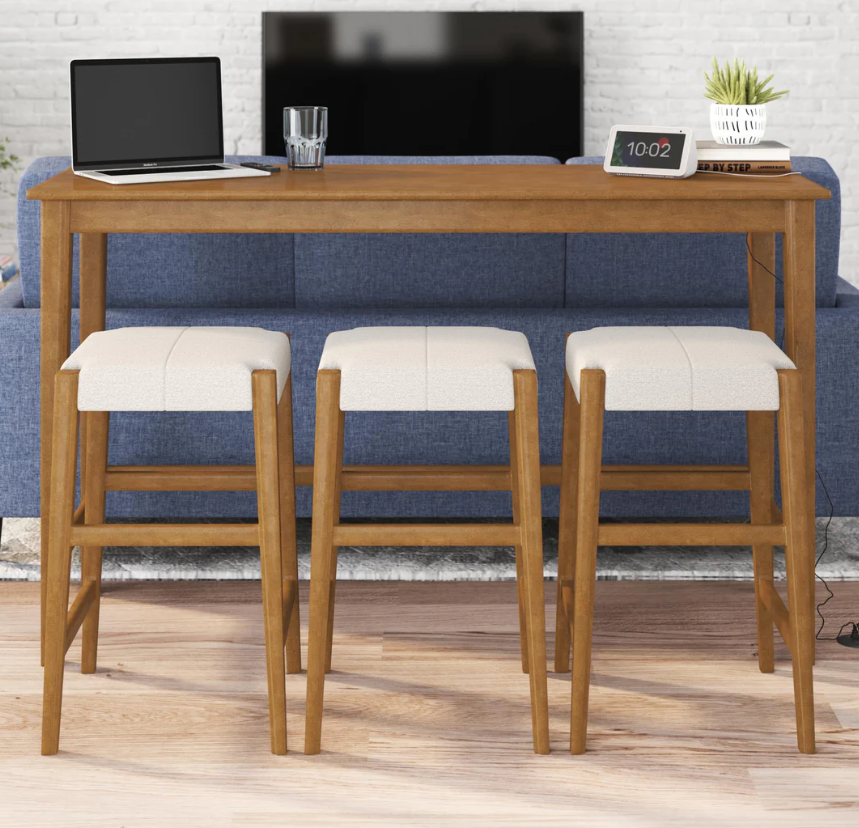 Dallon - Sofa Table with 3 Stools and USB Charger - Blonde Oak
