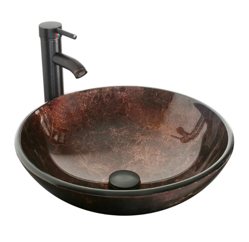 Eccleston - 16.5'' Brown Tempered Glass - Circular Bathroom Sink with Faucet BT-A09