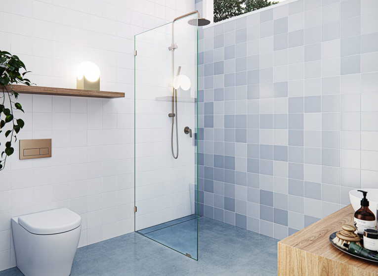 Vela - Frameless Fixed Single Panel Shower - Satin Brass Without Handle