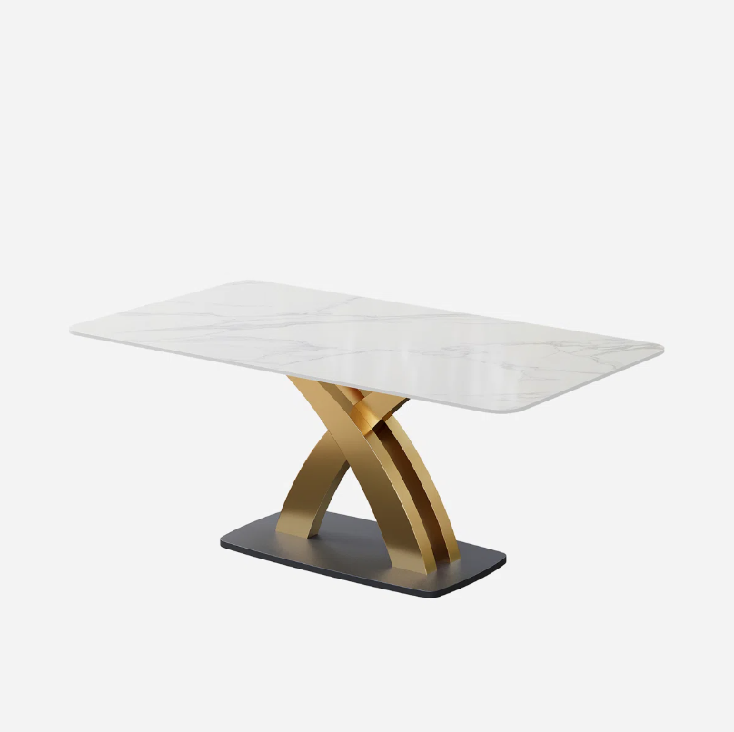 Diana - Contemporary White Rectangular Sintered Stone Dining Table X-Base Dinner Table