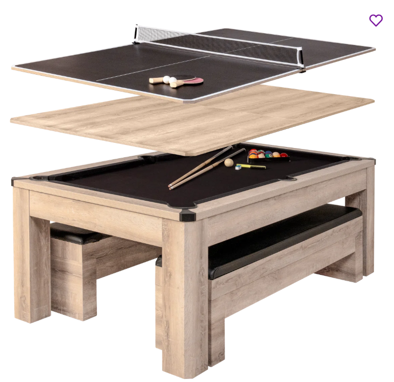 Hampton 3-in-1 Combination Table Includes Billiards, Table Tennis, & Dining Table - Tan