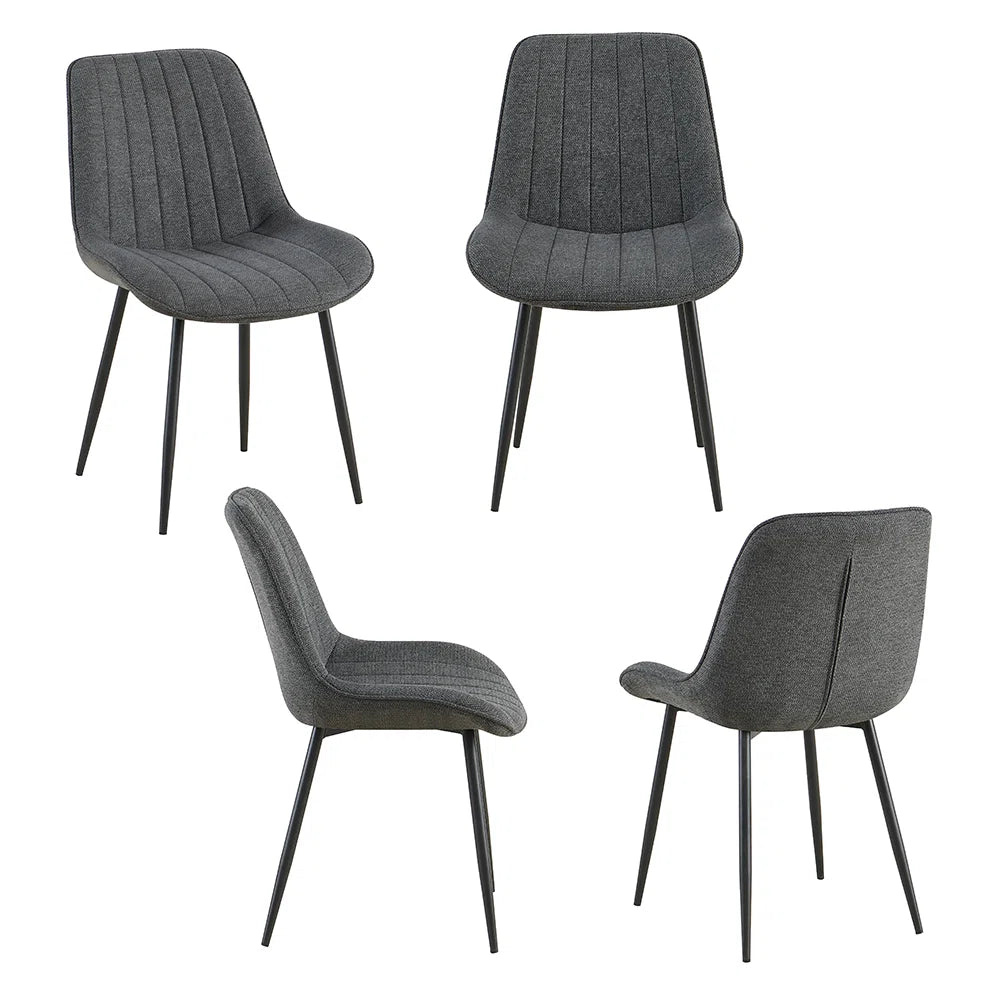 21" Wide Armless Dining Chairs, Set of 4, Gray Linen, Parallel-Stitched Design, Black Metal Legs (Set of 4)