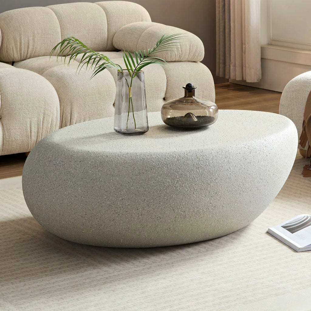 43.3" Oval Coffee Table Faux Stone Table