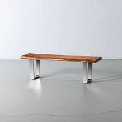 Acacia Live Edge Wood Bench with Chrome U-shaped Legs