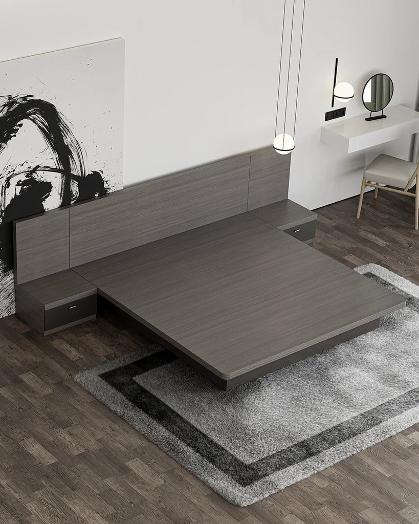 Olit - Queen Bed Frame with Nighstands - Oak Gray – Le