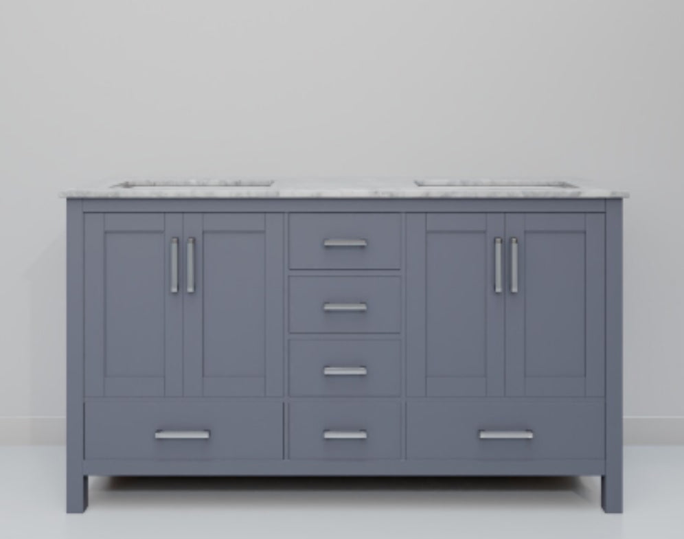 Lexora Jacques - 60 Dark Grey Undermount Double Sink Bathroom Vanity with White Carrara Marble Top