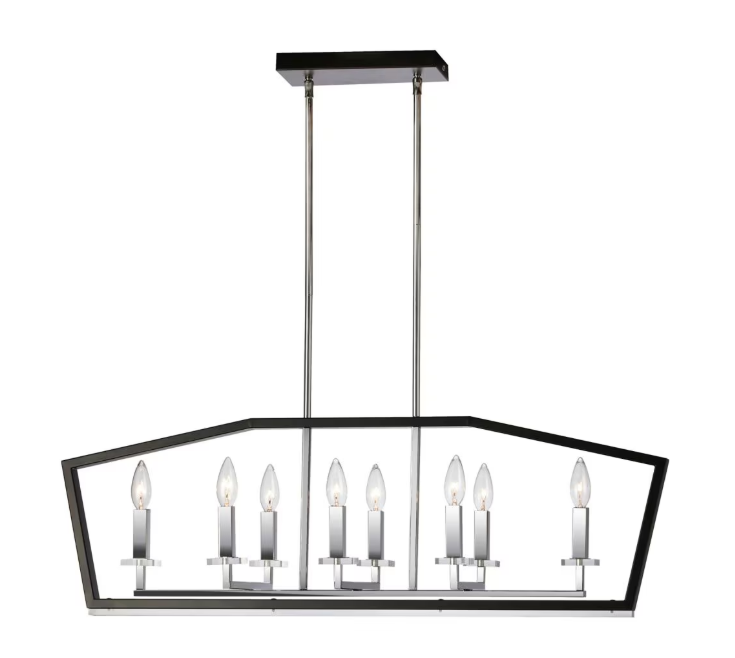 Dainolite - 8 Light Horizontal Chandelier - Black & Polished Chrome Finish