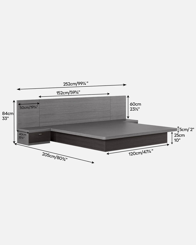 Olit - Queen Bed Frame with Nighstands - Oak Gray – Le