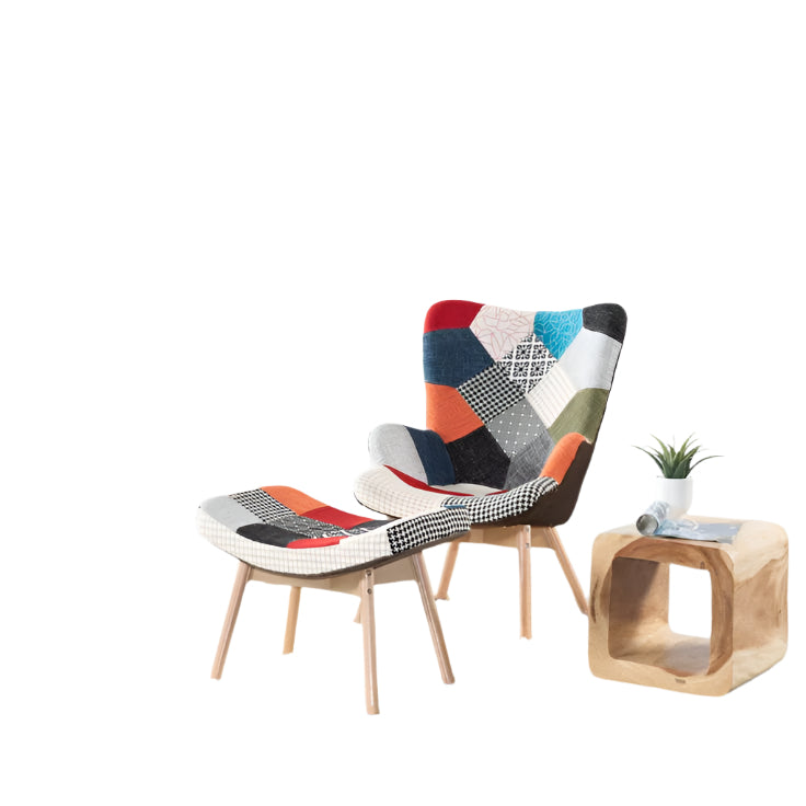 FEATHERSON - Chaise longue et pouf patchwork