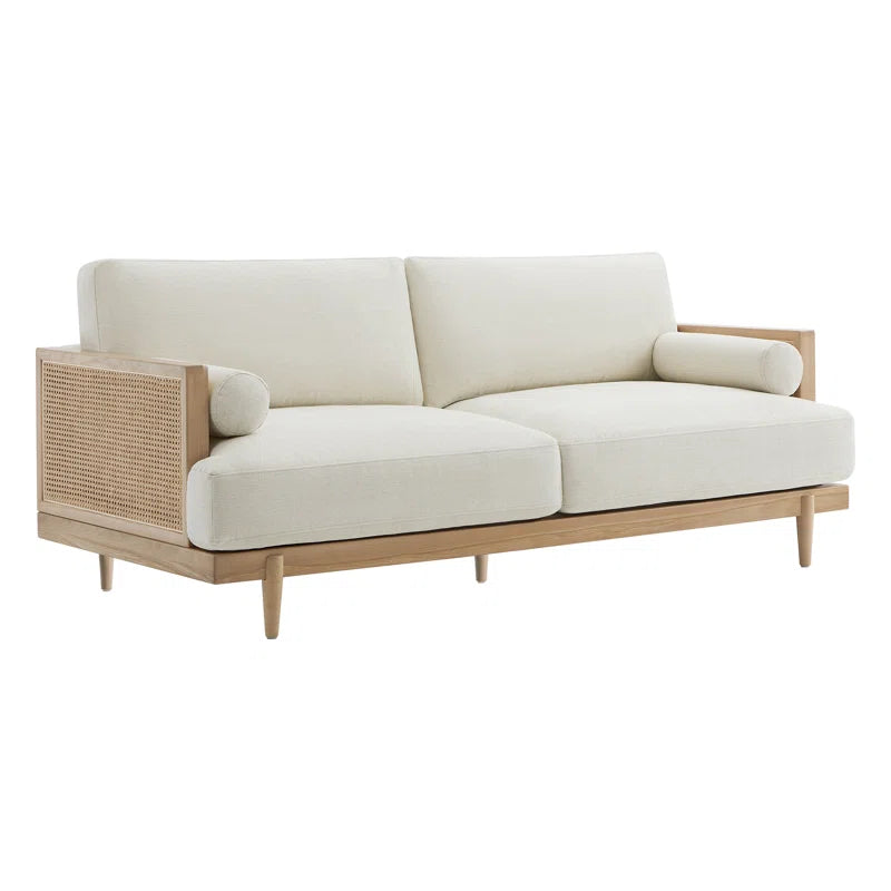 78.75''W Natural Cane Upholstered Sofa