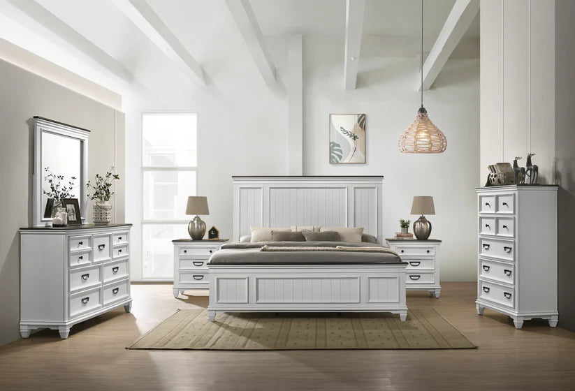 Clelane Wood Bedroom Set with Shiplap Panel Bedroom Collection, Weathered White and Gra