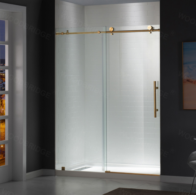 WOODBRIDGE - Frameless Shower Doors 56-60" Width x 76"Height with 3/8"(10mm) Clear Tempered Glass in Brushed Gold Finish