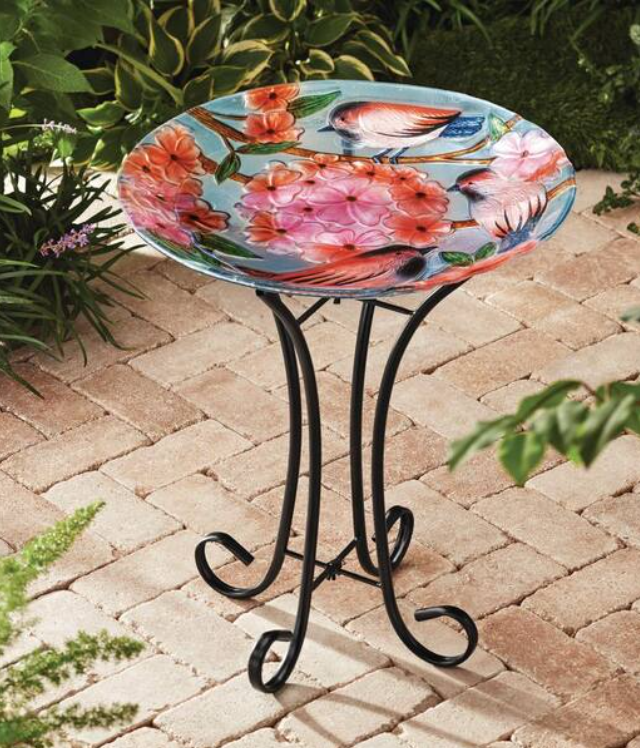 Temson Home - 17.8" Outdoor Bird Bath - Birds and Flowers Design