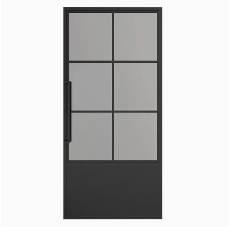 MELI - Glass Black Steel Frame Prehung Interior Door With Door Handle