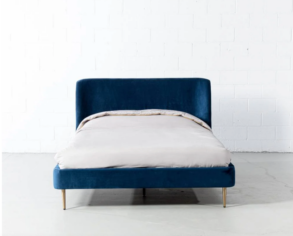 MEREDITH - King Dark Blue Velvet Bed