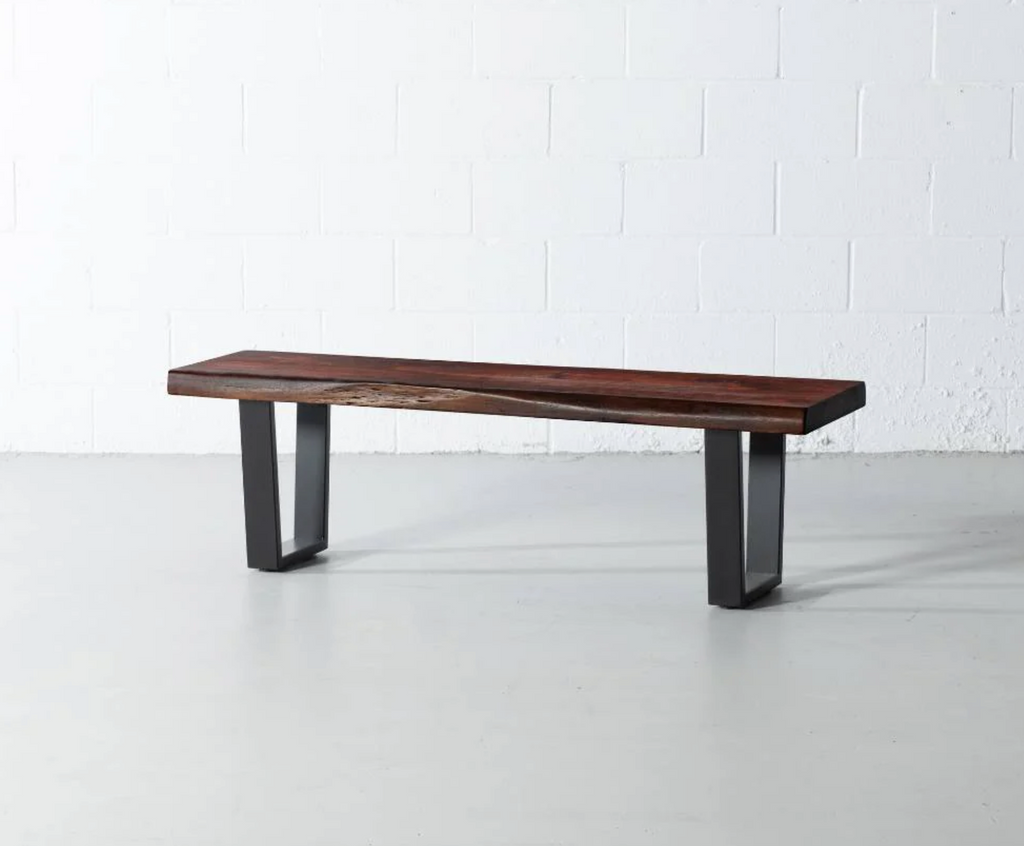 Acacia Live Edge Wood Bench with Black U-shaped Legs/Honey