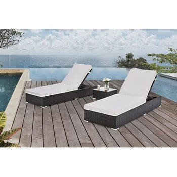 74.8" Single Reclining Lounger with Cushions and Table (Set of 2)