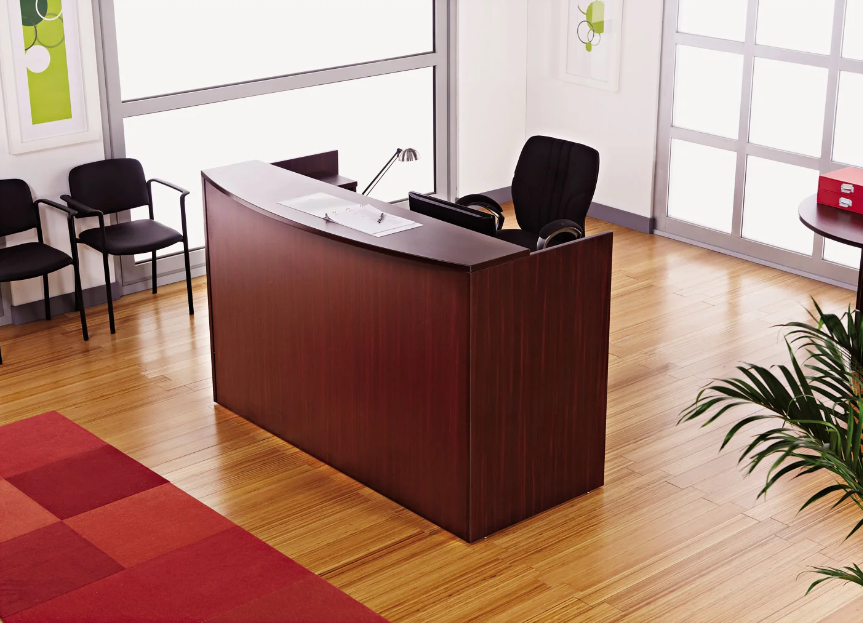 Alera -  Valencia Series Reception Desk with Transaction Counter - Mahogany