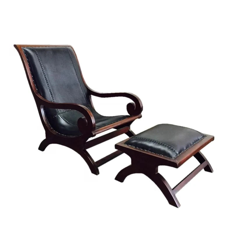 Leather Accent Chair with Ottoman