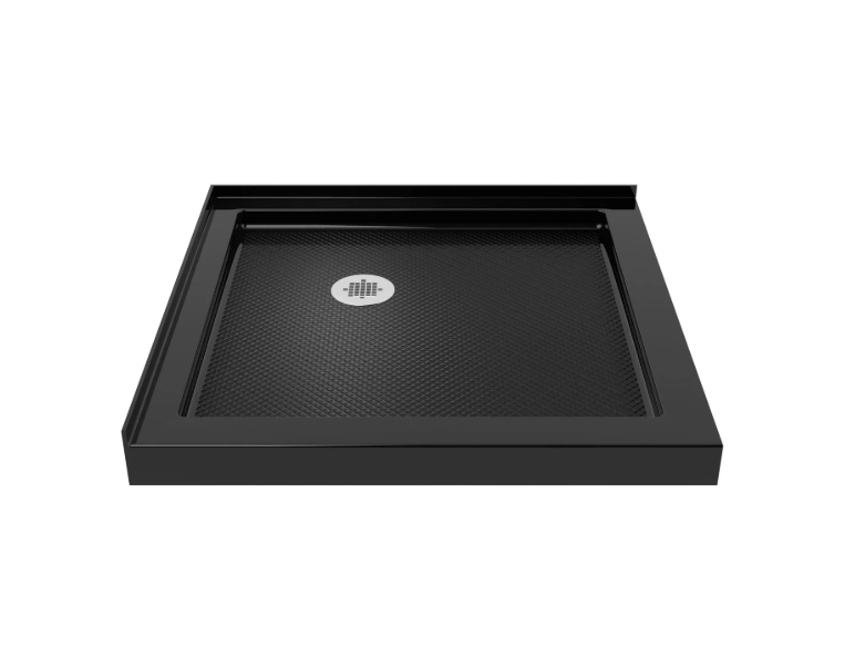SlimLine - 36 inch D x 36 inch W x 2 3/4 inch H Corner Drain Double Threshold Shower Base in Black