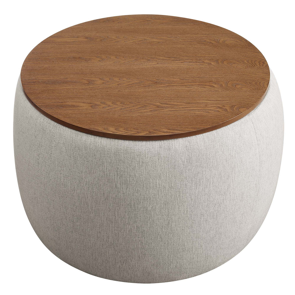 Cora Woven Heathered Fabric Upholstered Storage Ottoman in Heathered Weave Ivory