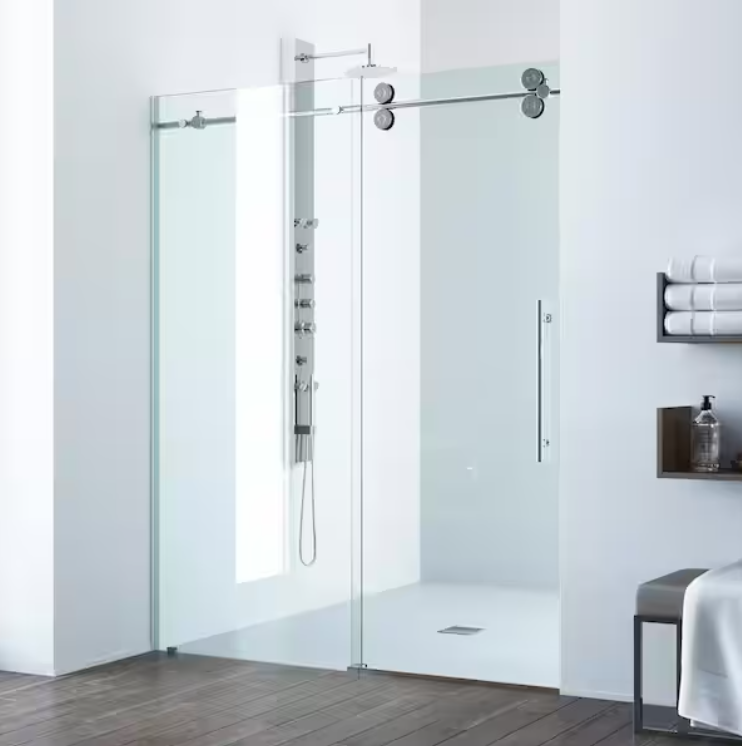 Vigo - Elan - 52 to 56 in. W x 74 in. H Sliding Frameless Shower Door in Chrome with 3/8 in. (10mm) Clear Glass