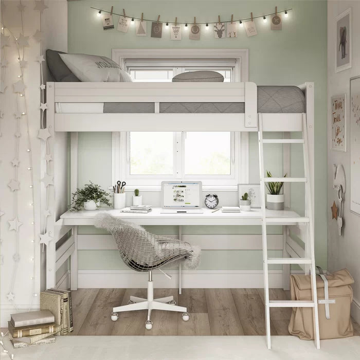 Twin Solid Wood Loft Bed Bed with Built-in-Desk