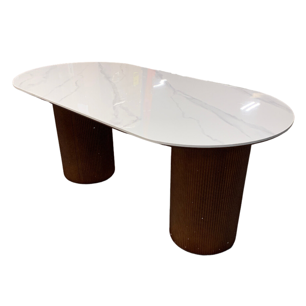 Maxsony - Table à manger style Mid-Century avec plateau en pierre brillante 71"