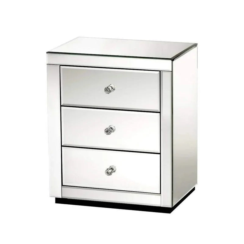 Mirrored 3 Drawer Nightstand Modern Design Bedside Table