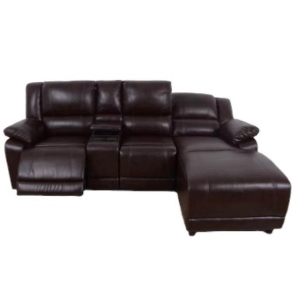 Brown Color Wide Faux Leather Sofa & Chaise