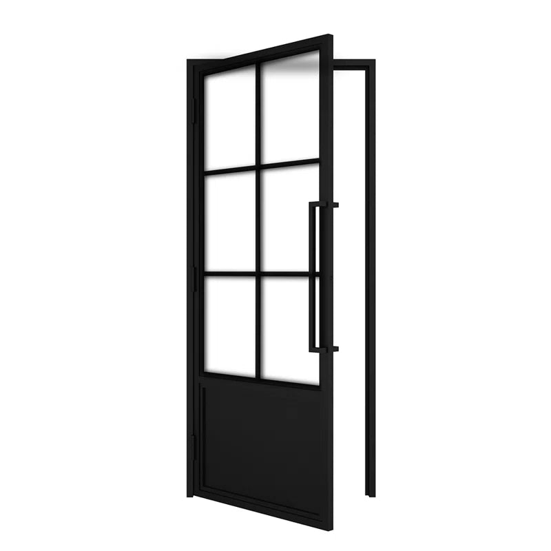 Glass Black Steel Frame Prehung Interior Door With Door Handle