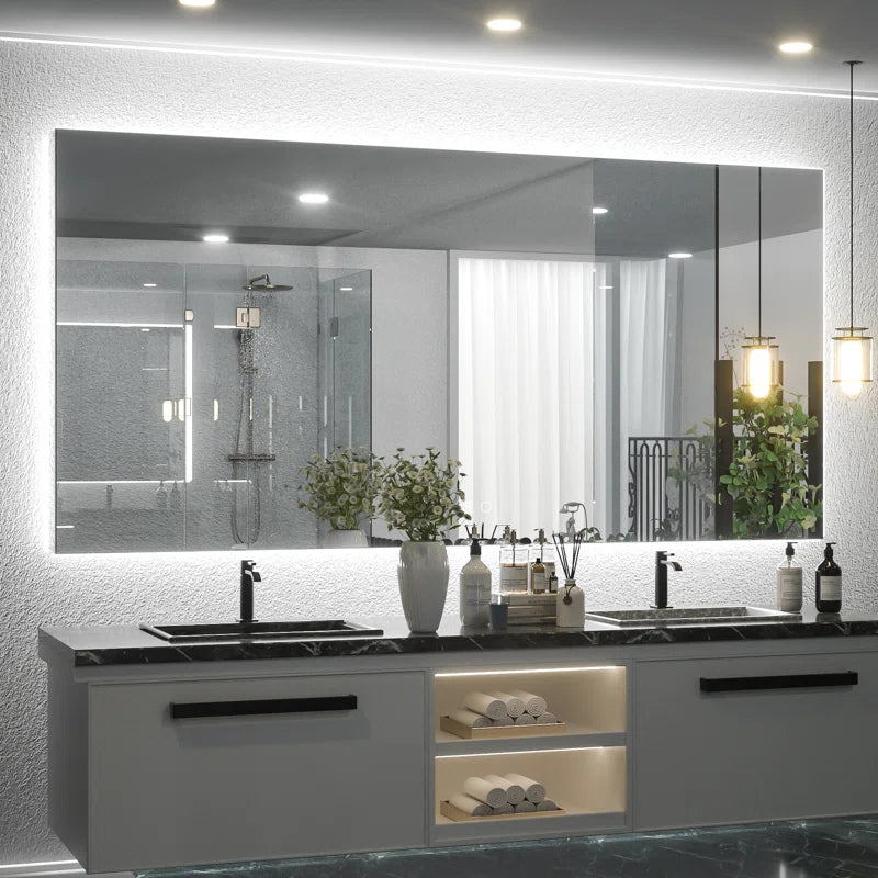 LED Backlit Frameless Lighted Bathroom Wall Mirror/Vanity Mirror w/ Brightness Adjust