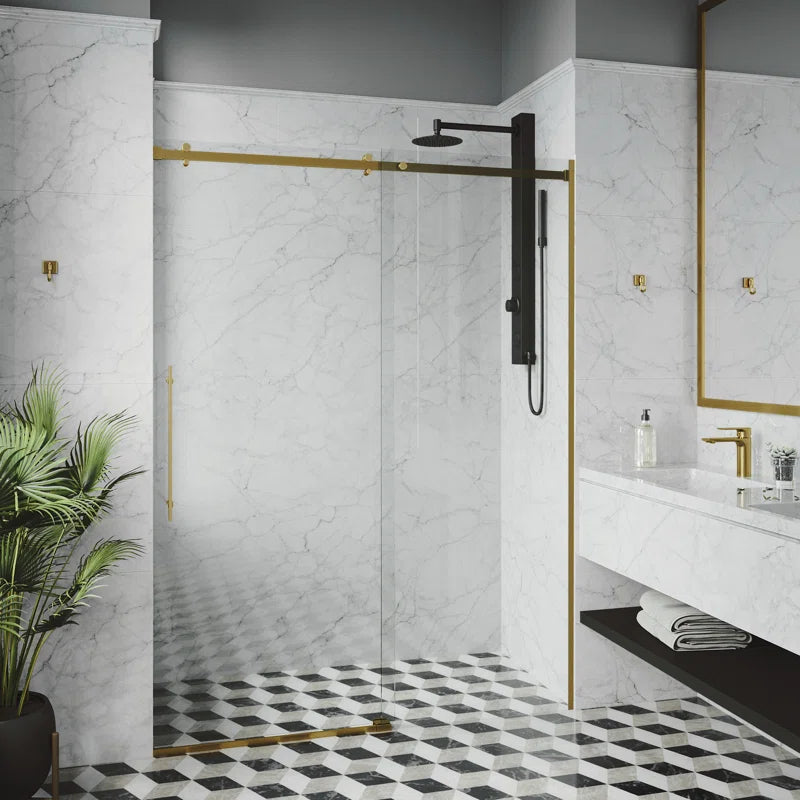 Sliding Frameless Shower Door with 3/8" Clear Glass  - 56-60" W x 79" H