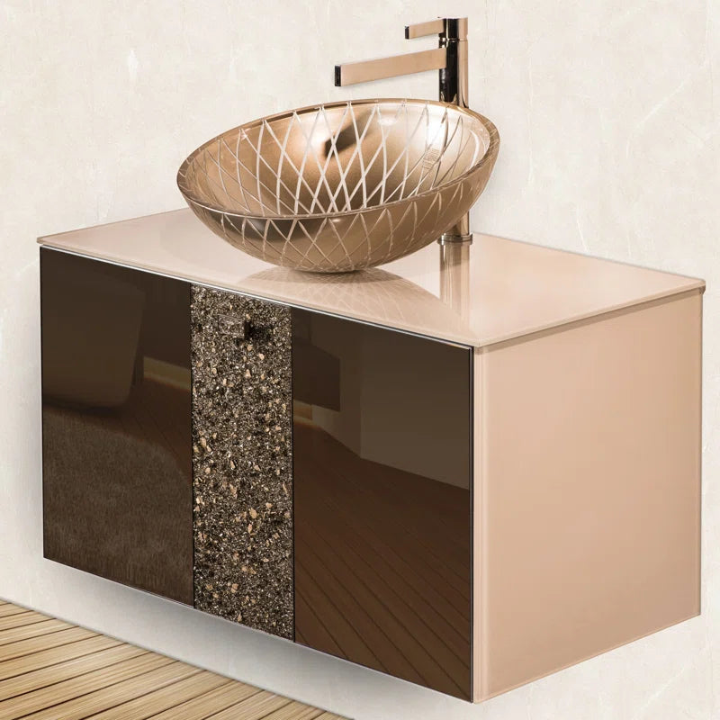 Lucie – Meuble-lavabo simple avec dessus en verre trempé 31,5''