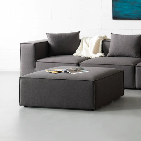 MASON - Pouf en tissu gris foncé