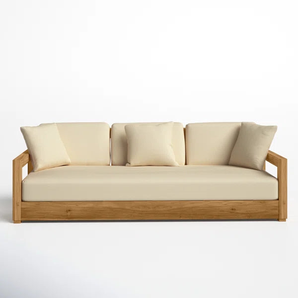 76.55'' Wide Outdoor Teak Patio Sofa with Cushions
