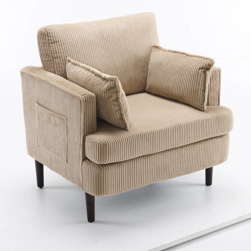 Mid-Century Modern Corduroy Barrel Accent Chair For Living Room Bedroom