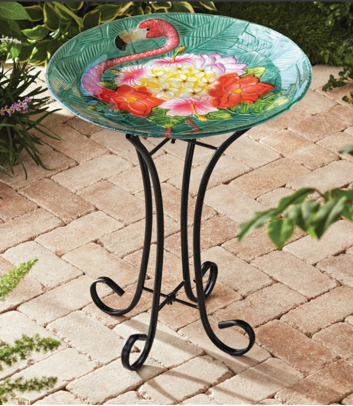 Temson Home - 17.8" Outdoor Bird Bath - Flamingo Design