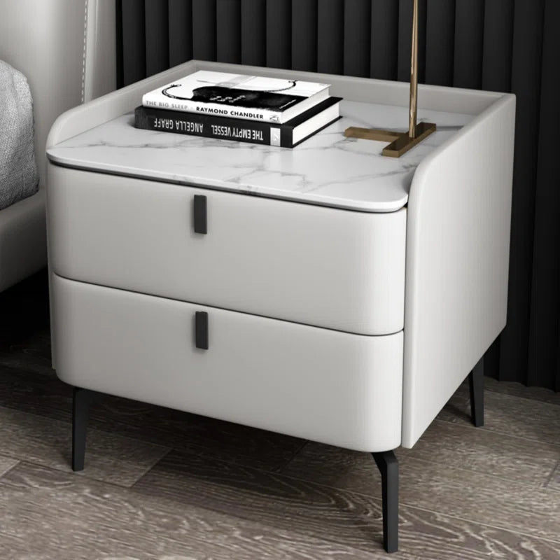 White Nightstand Simple Modern Light Luxury High-End All Solid Wood