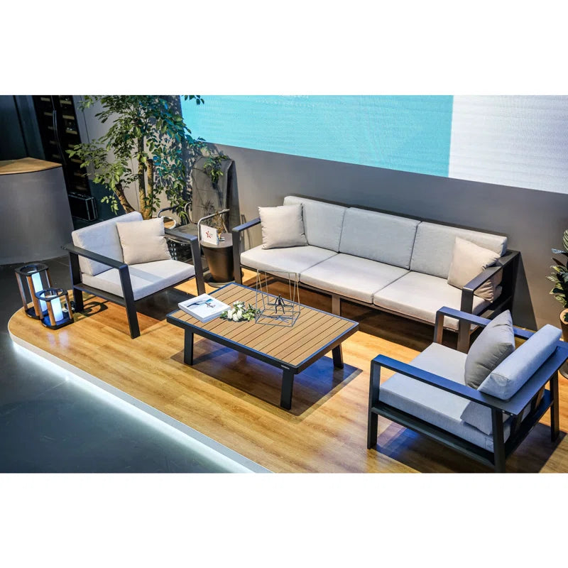 5-Seater Outdoor Sofa Set With Cushions, Aluminum Frame