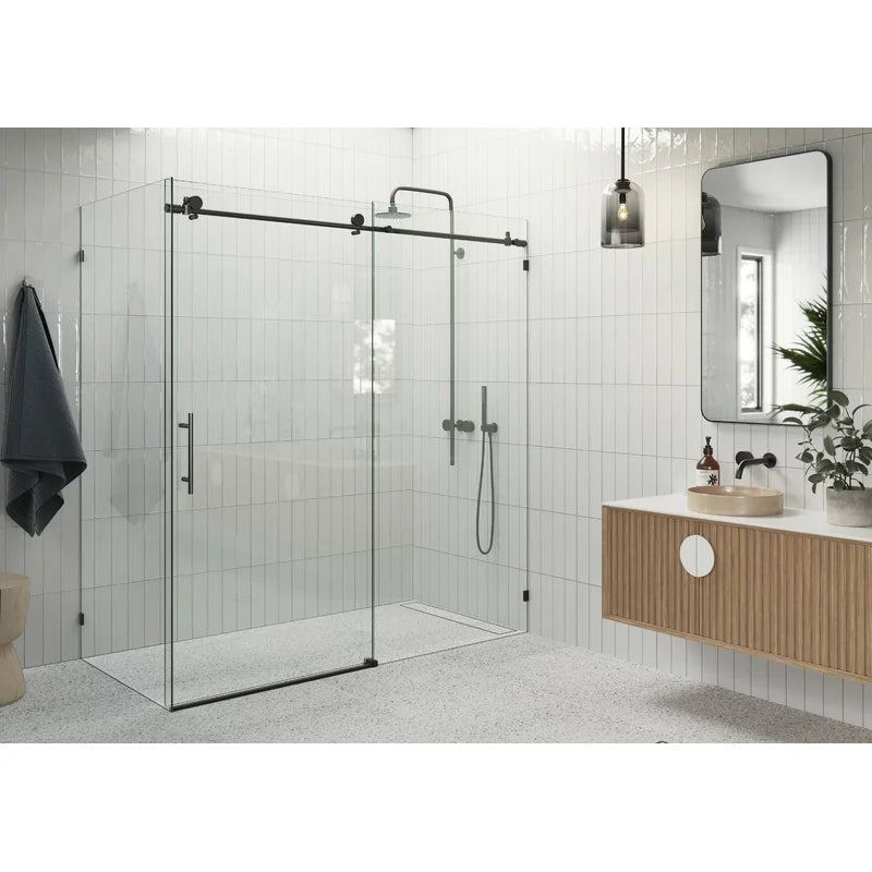 72 in. x 30 in. x 78 in. 90-degree Fully Frameless Sliding Glass Shower Enclosure