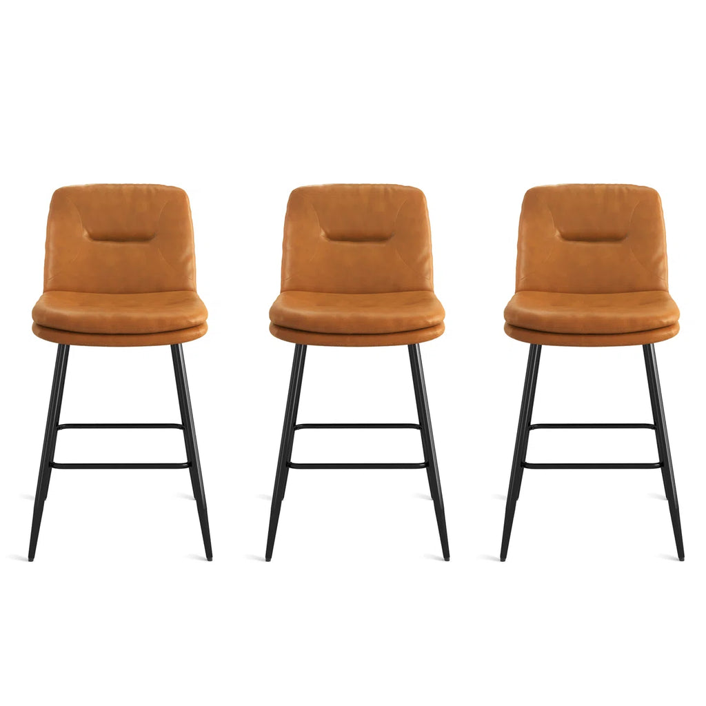 Pelayo Upholstered Leather Counter Stool (Set of 3)