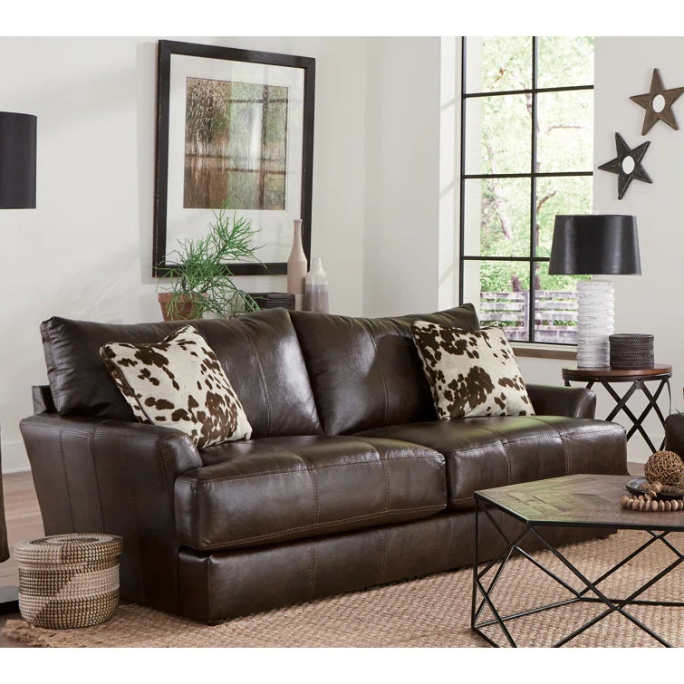 85" Top Grain Italian Leather Match Sofa with 2 Accent Pillows