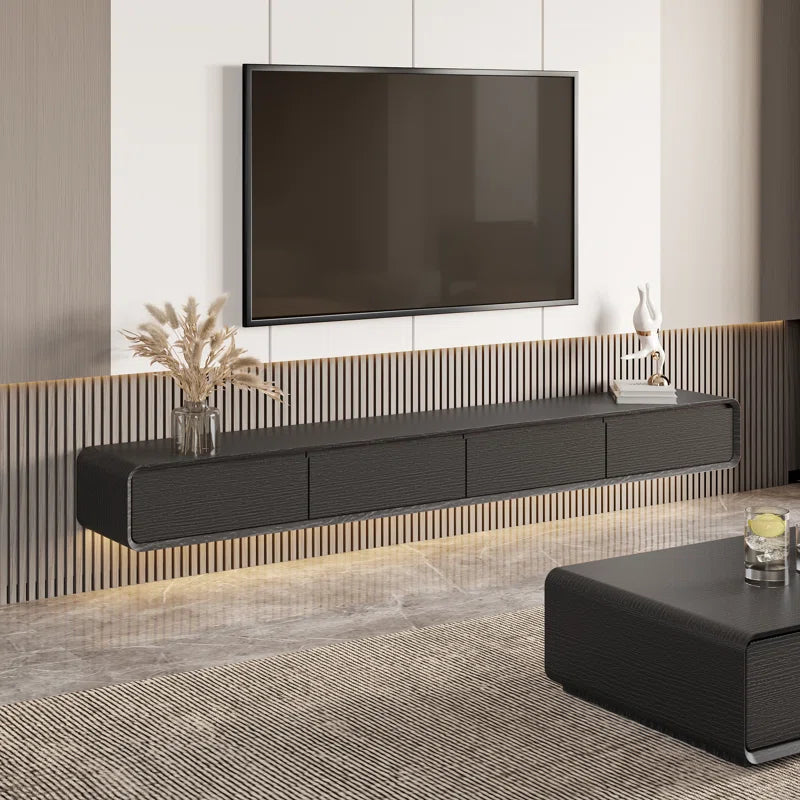 Floating TV Stand, Entertainment Centre with 4 Drawers, Solid Wood