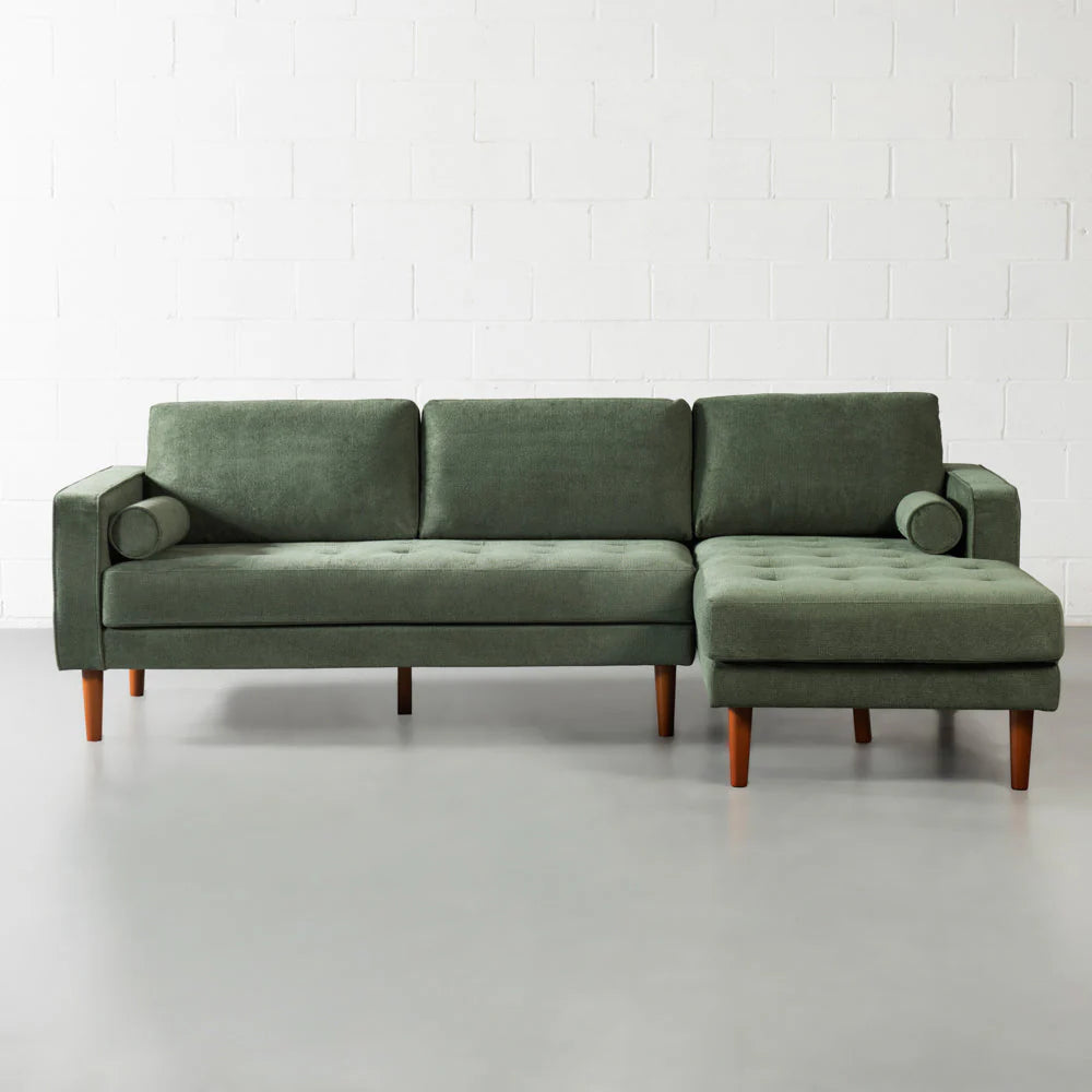 Fonda - Canapé sectionnel en tissu vert - gauche